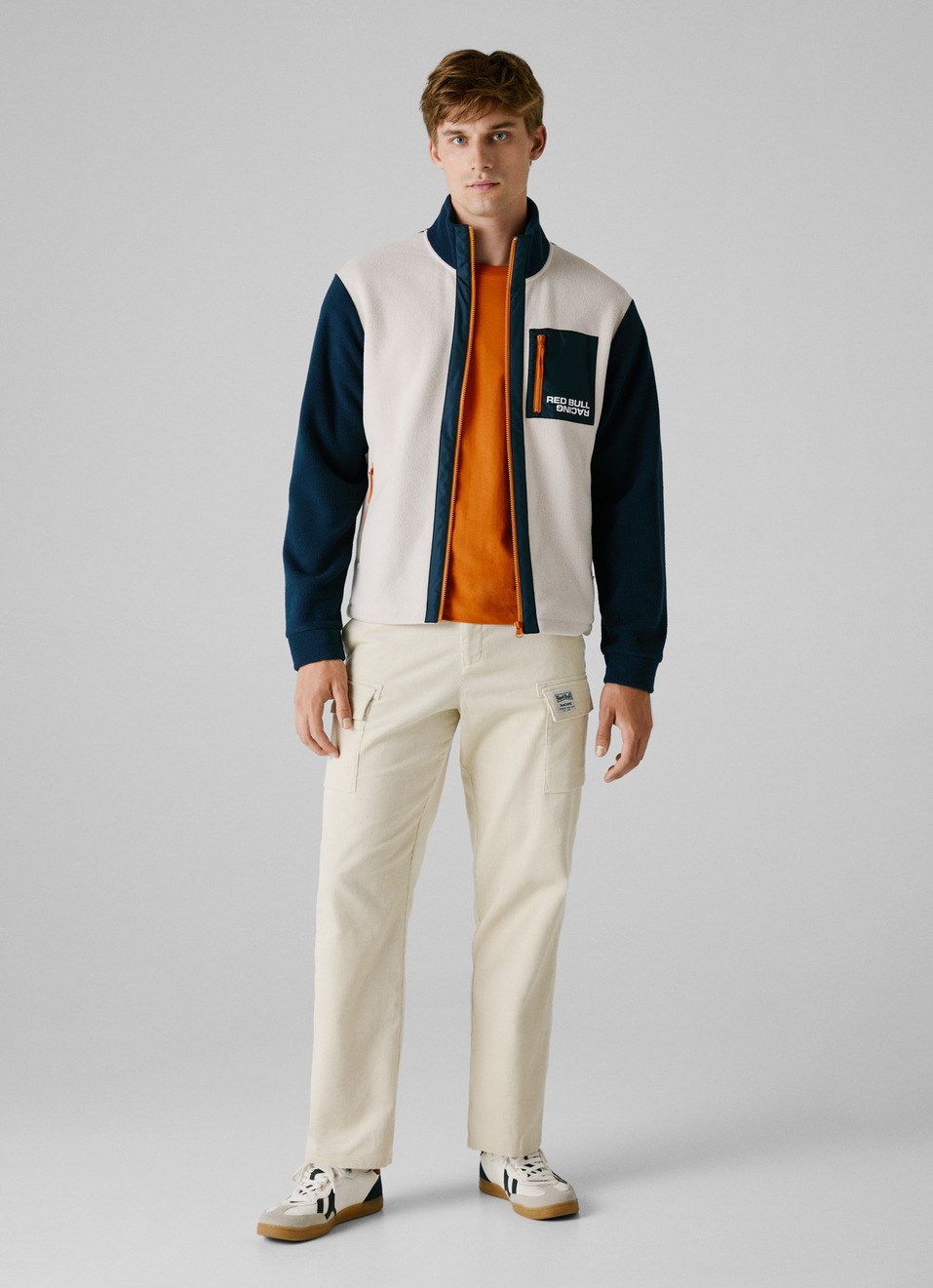 Red Bull Racing X Pepe Jeans Ecru Fleece Color Block Jacket, , large image number 7