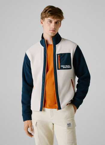 Red Bull Racing X Pepe Jeans Ecru Fleece Color Block Jacket