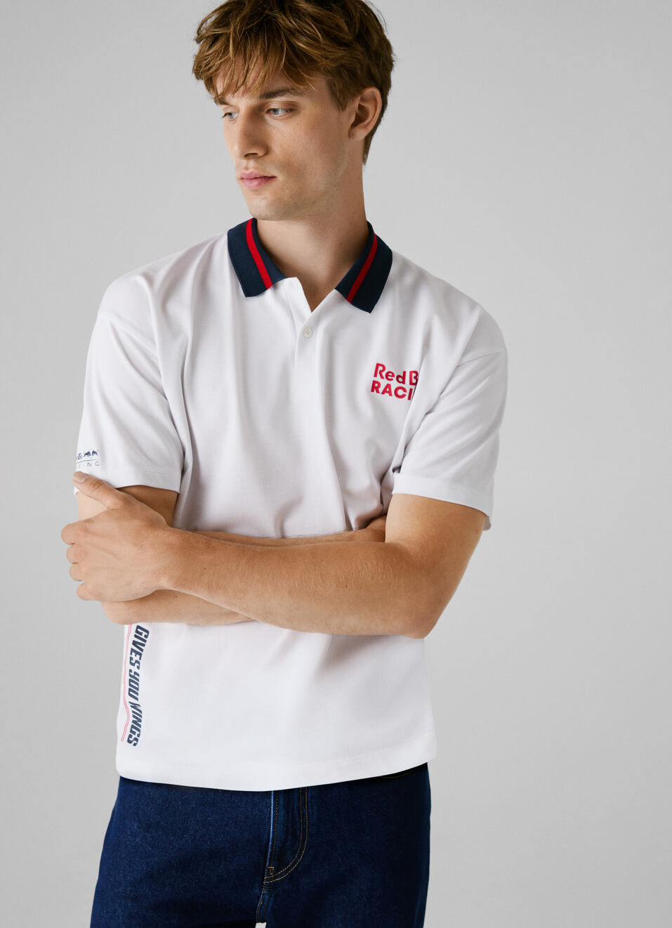 Red Bull Racing X Pepe Jeans White Printed Logo Pique Polo, , large image number 1