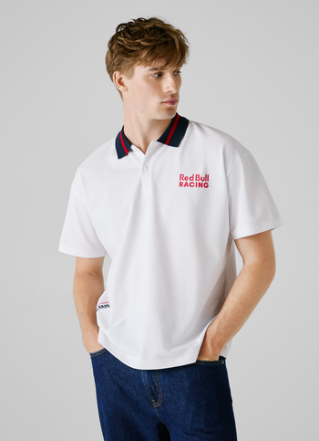Red Bull Racing X Pepe Jeans White Printed Logo Pique Polo