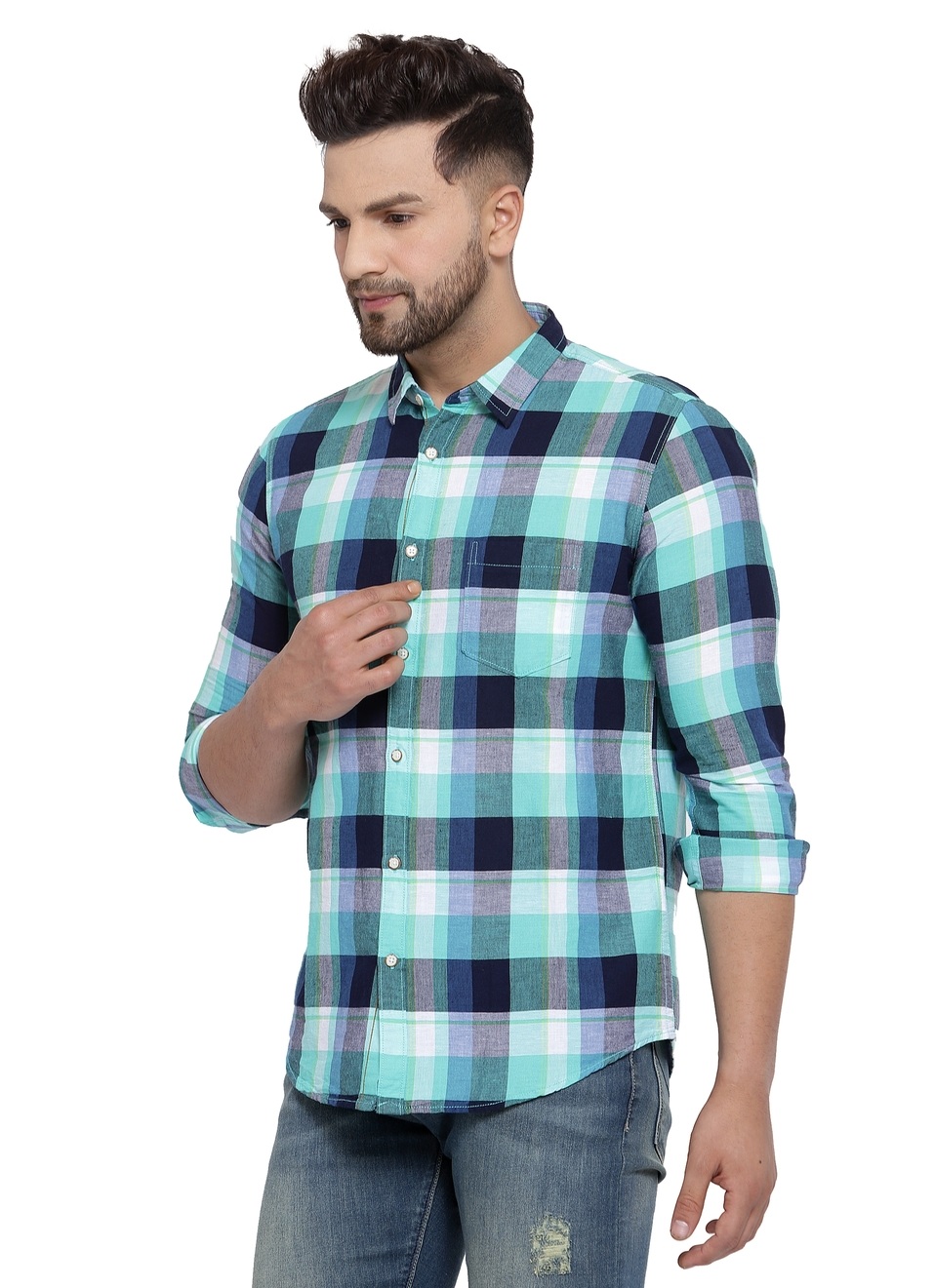 Mastino Cotton Linen Checks Shirt, , large image number 2