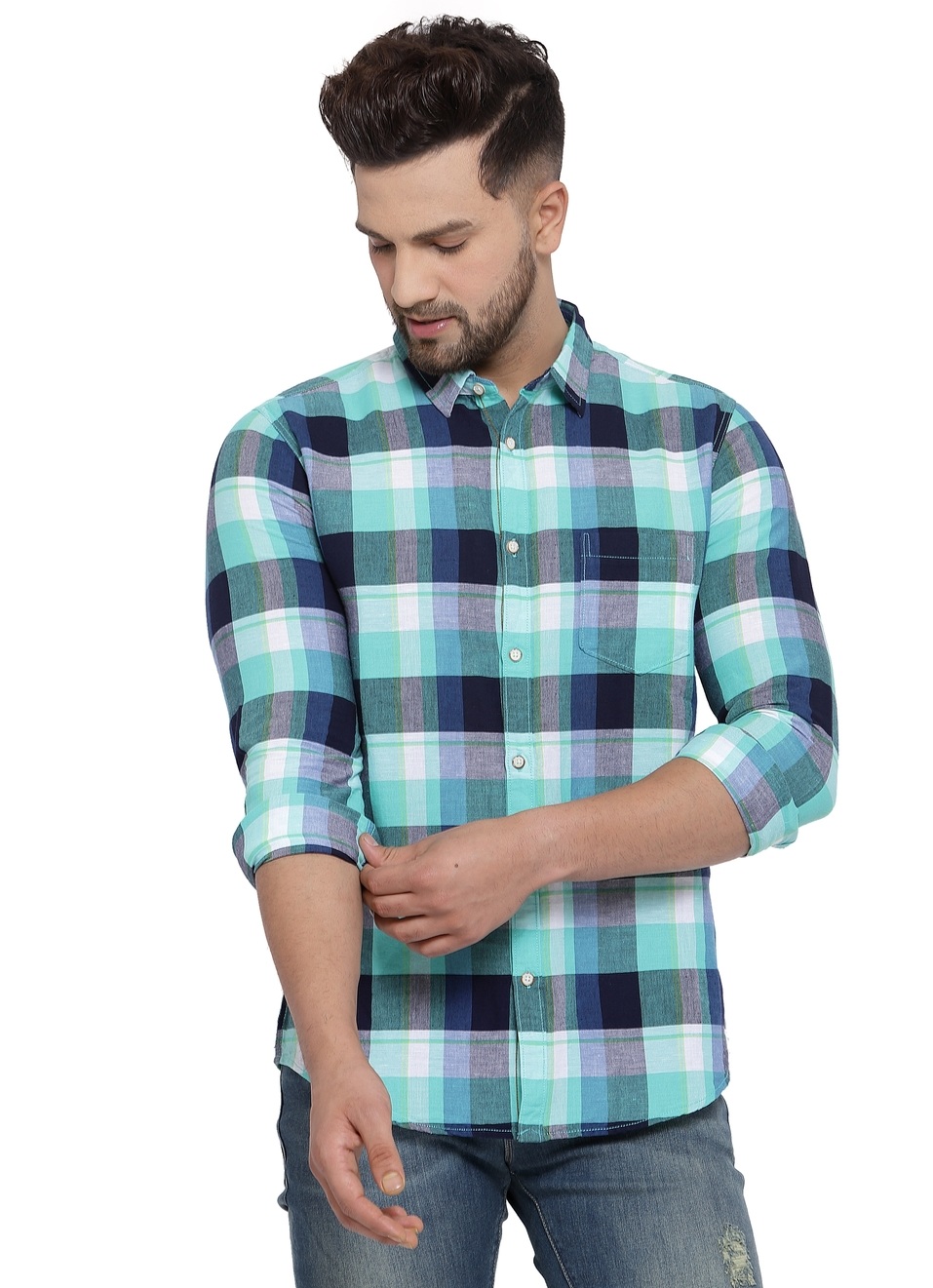 Mastino Cotton Linen Checks Shirt, , large image number 0