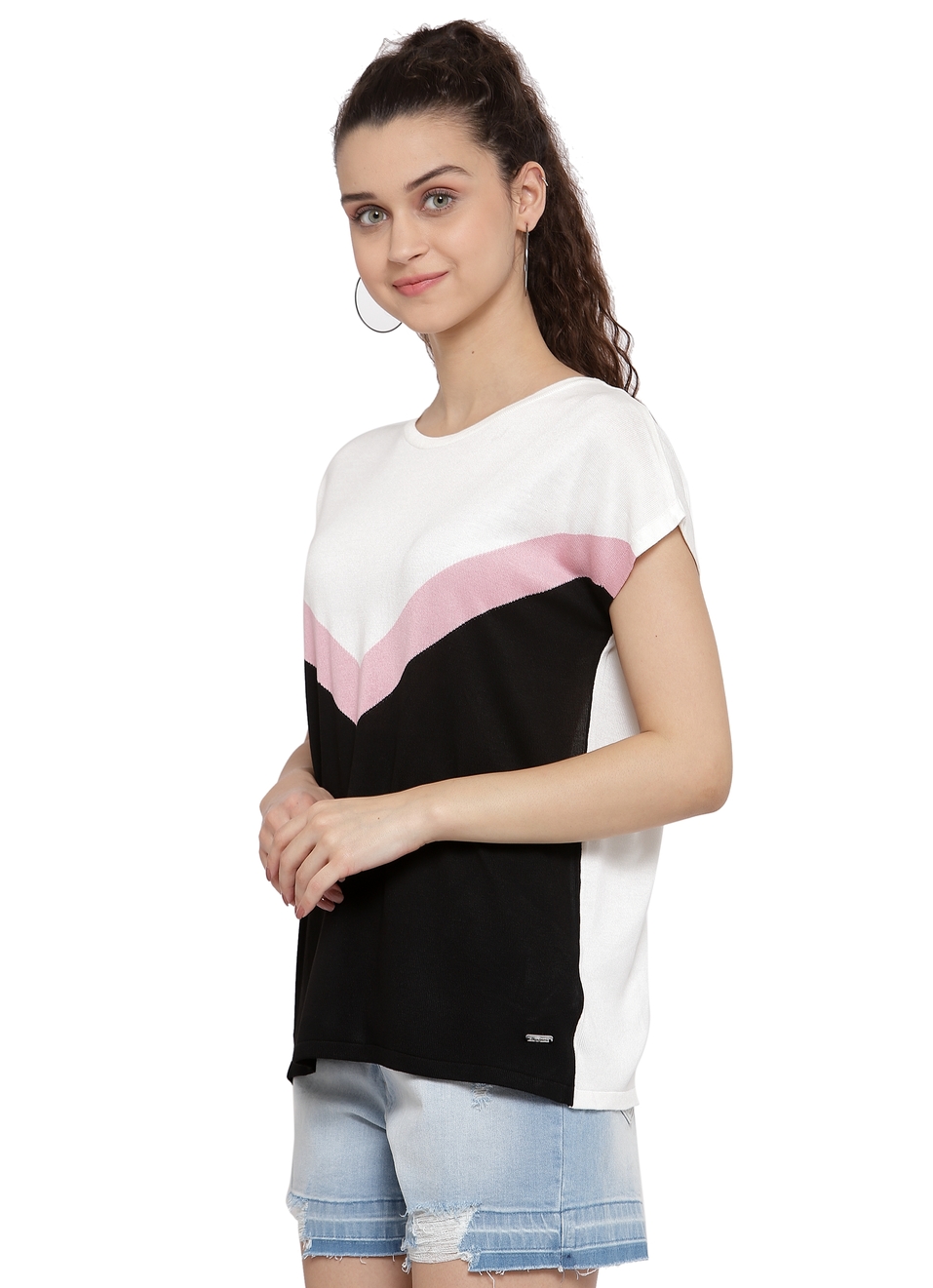 Bluebell Colour Block Flat Knit Top, , large image number 2