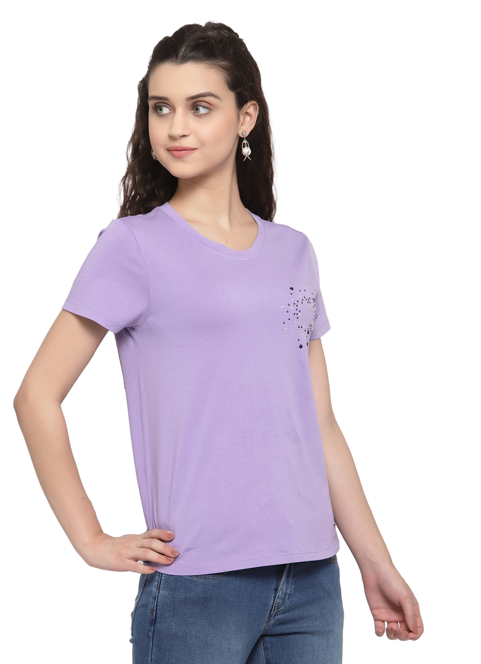 Lorel Solid T Shirt With Studs , , large image number 2