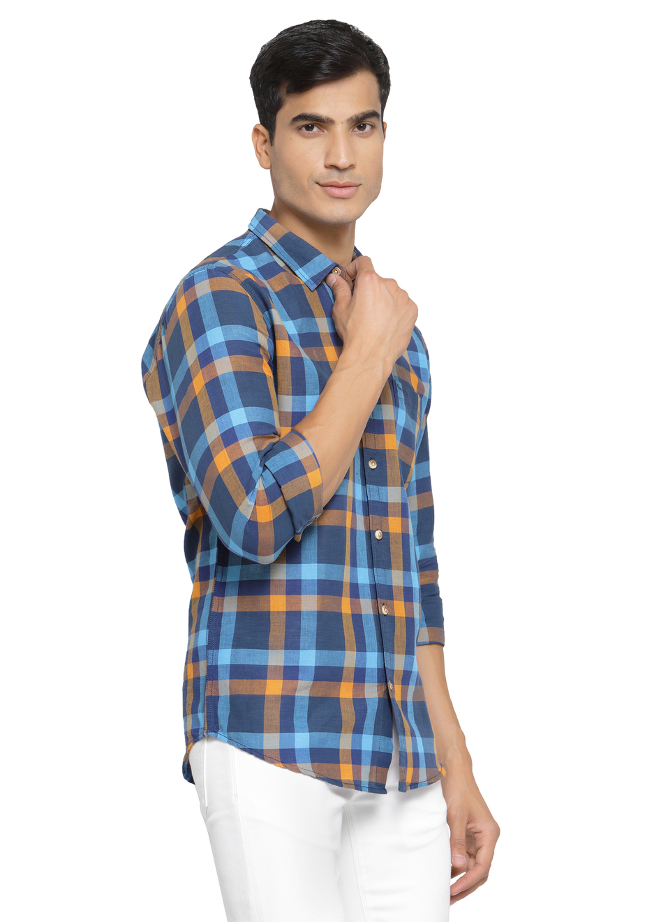 Elvan Cotton Linen Checks Shirt, , large image number 2