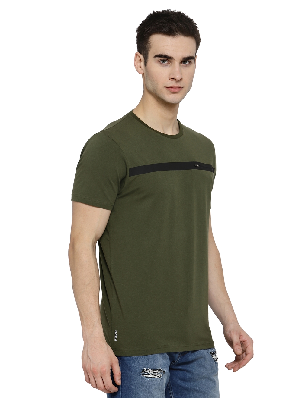 Lopez Solid Round Neck Tees With Zip Pocket, , large image number 2