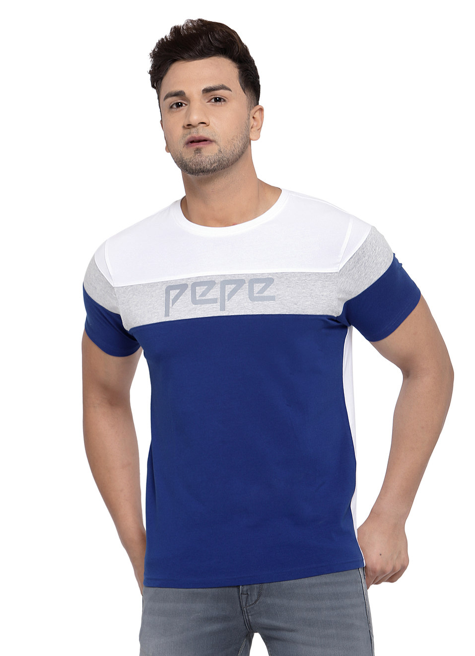 Monson Colour Block Cut & Sew Round Neck Tees With Placement Print, , large image number 0