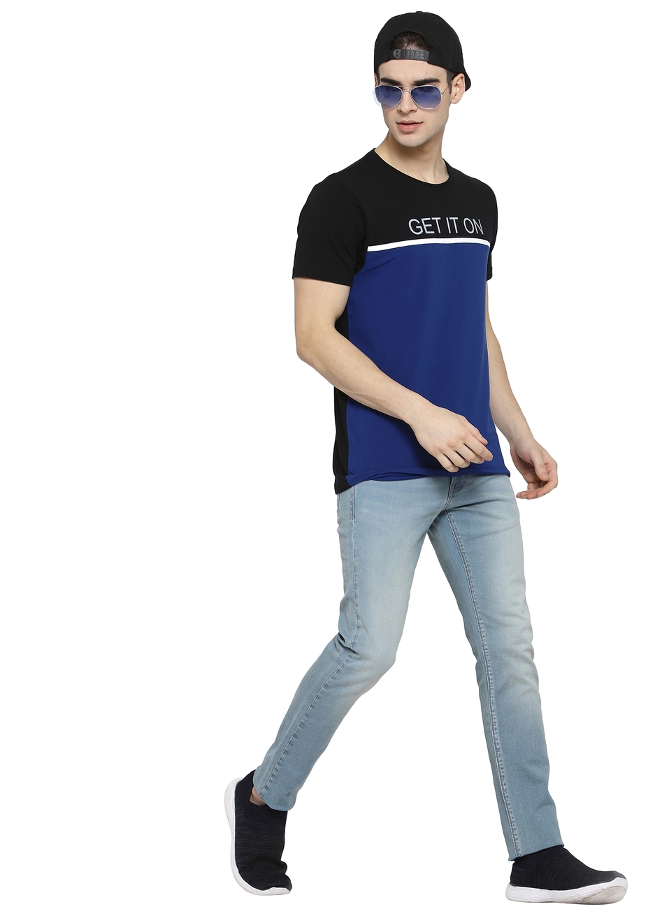 Quinton Colour Block Cut & Sew Round Neck Tees With Placement Print, , large image number 3