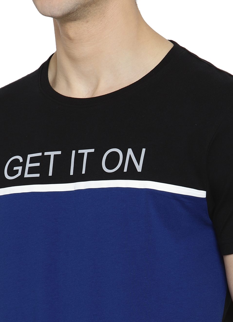 Quinton Colour Block Cut & Sew Round Neck Tees With Placement Print, , large image number 4