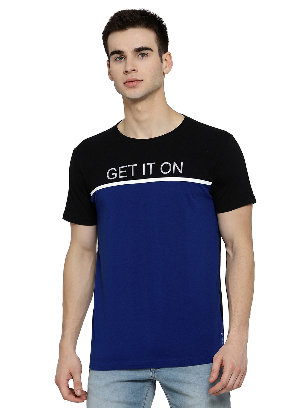 Quinton Colour Block Cut & Sew Round Neck Tees With Placement Print, , large image number 0