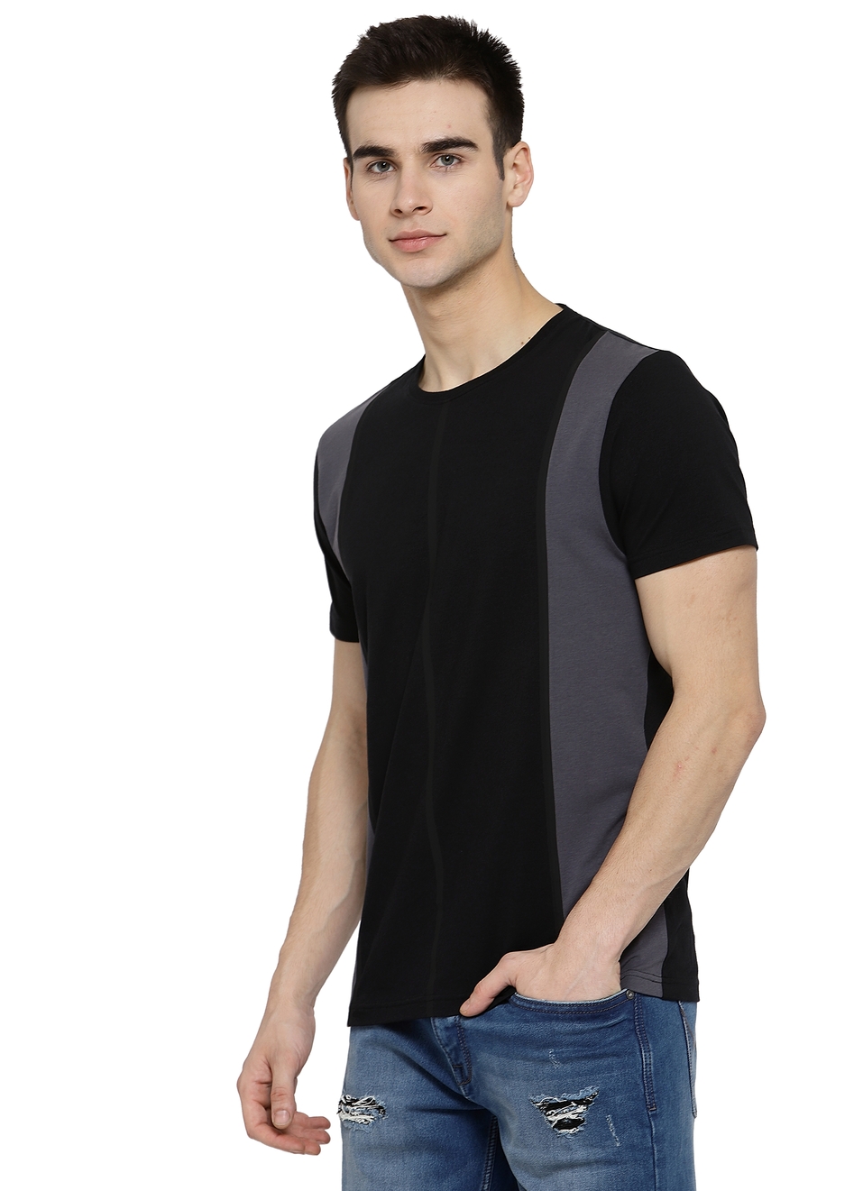 Spinner Round Neck Tees With Colour Block Striper, , large image number 2