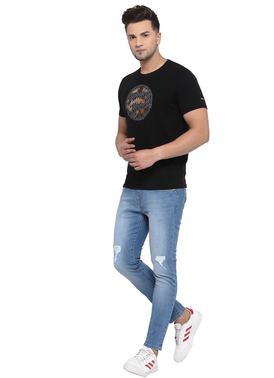 Dave Round Neck Tees With Placement Print, , large image number 3