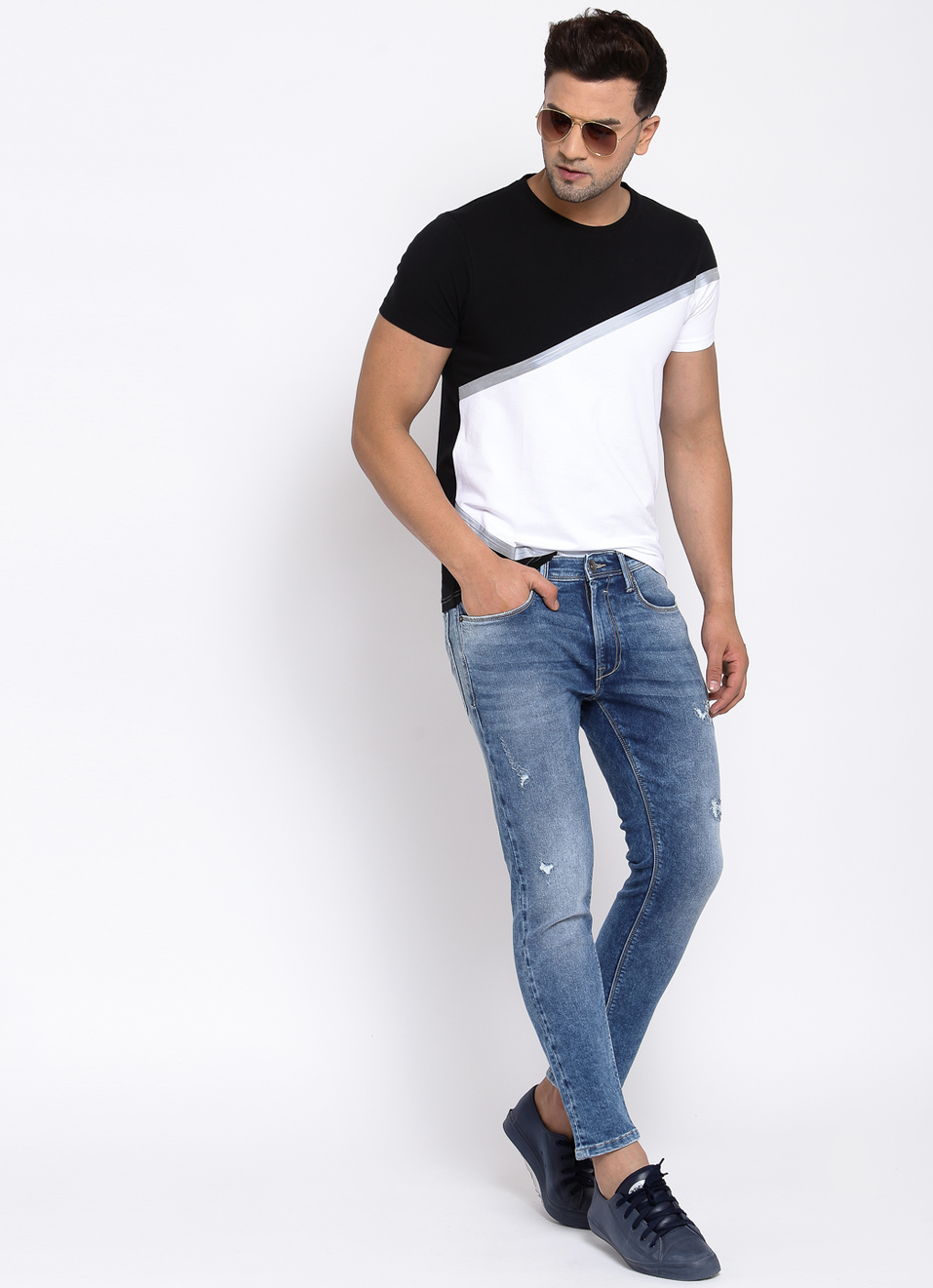 Fidel Colour Block Round Neck Tees, , large image number 4