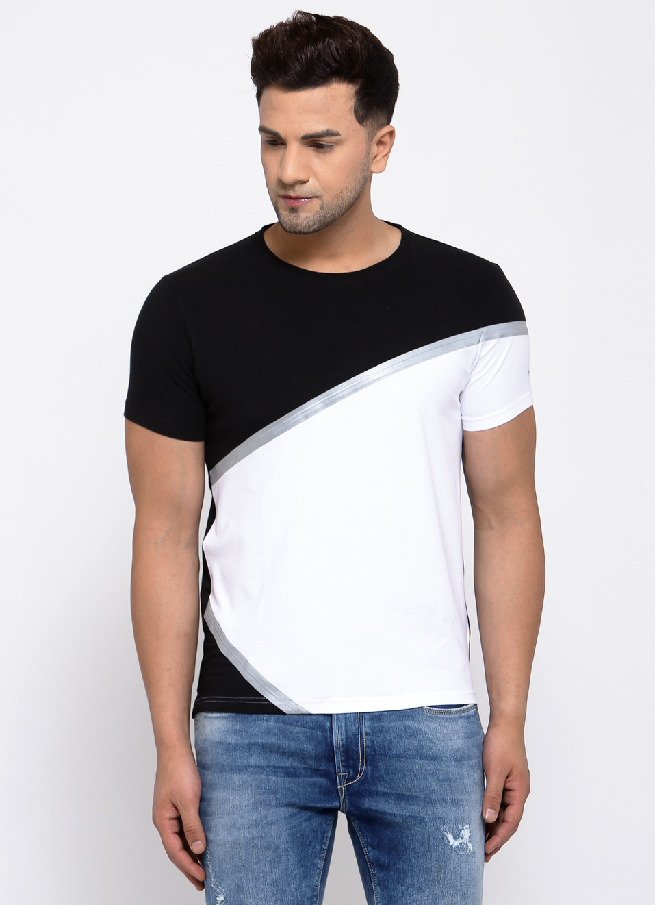 Fidel Colour Block Round Neck Tees, , large image number 0
