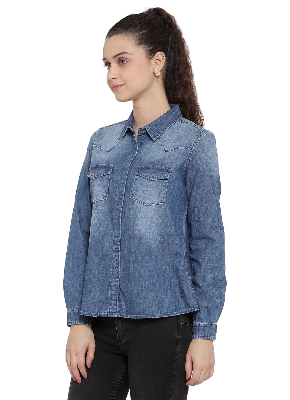 Sansa Dark Wash Denim Shirt, , large image number 2