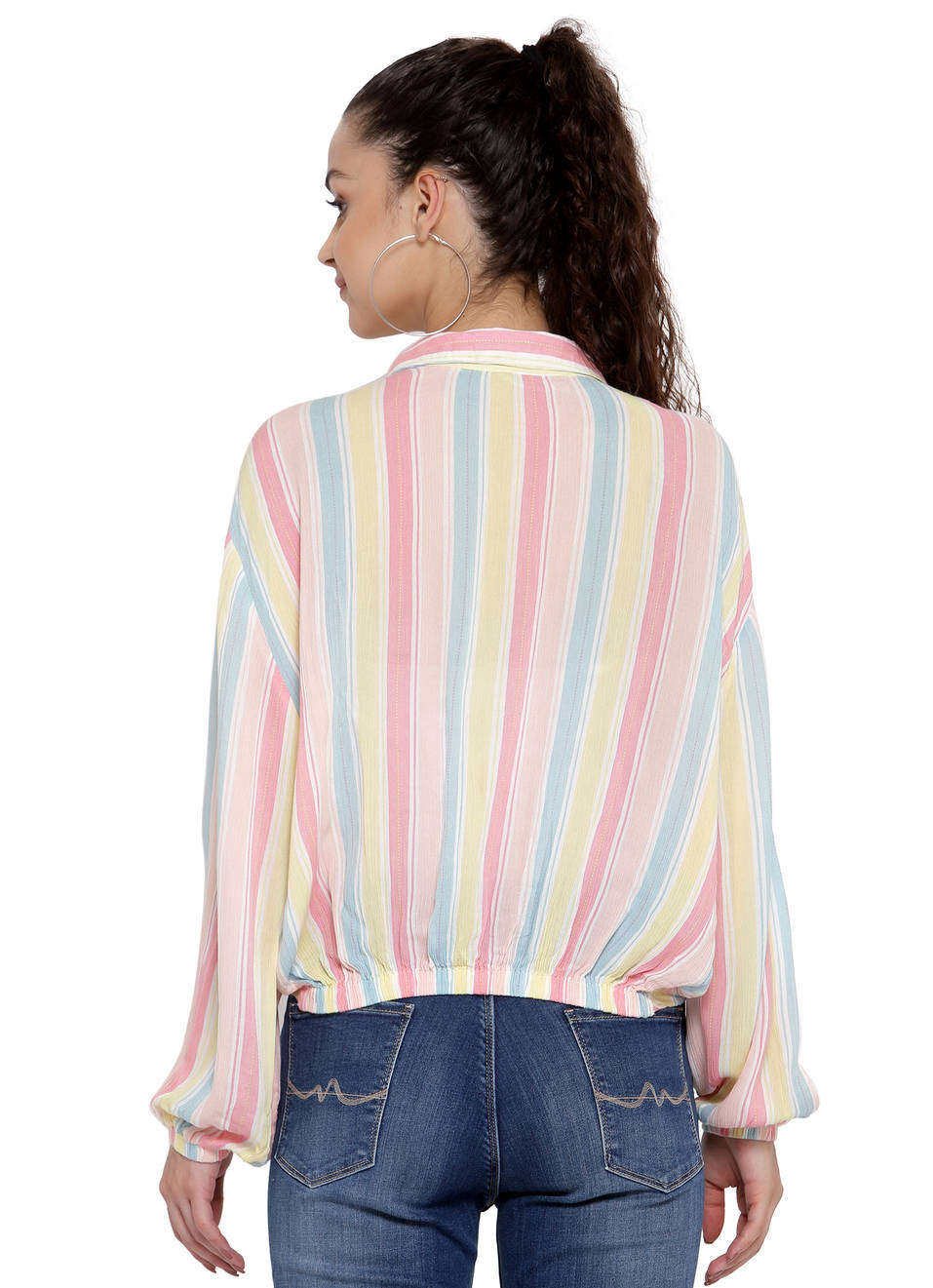 Dario Twisted Hem Multi Striped Shirt, , large image number 1