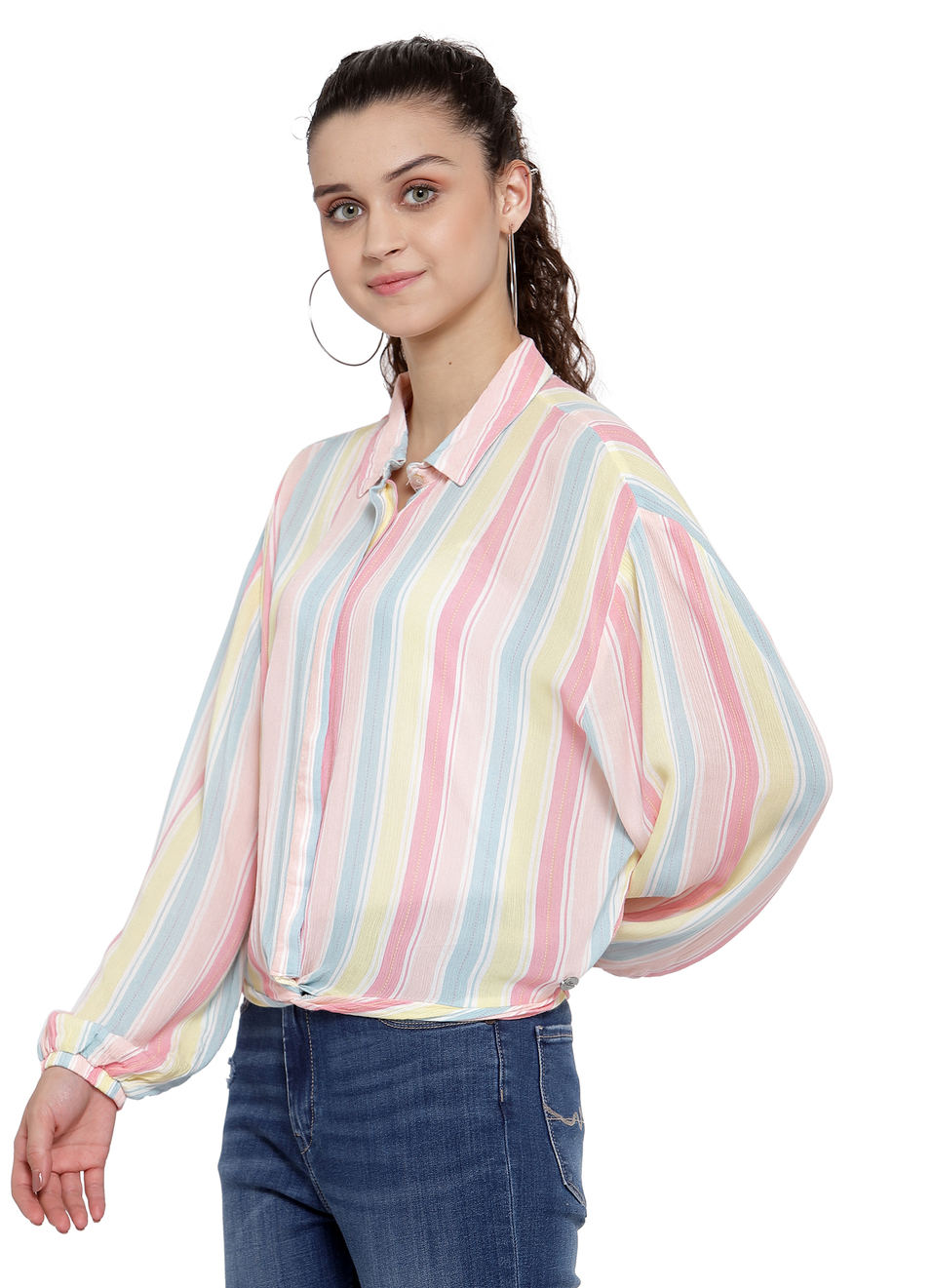 Dario Twisted Hem Multi Striped Shirt, , large image number 2
