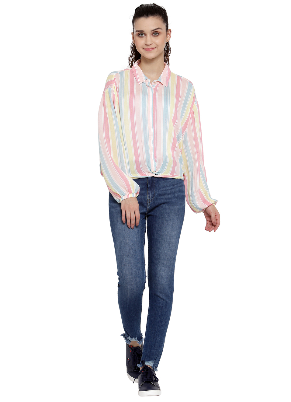 Dario Twisted Hem Multi Striped Shirt, , large image number 3