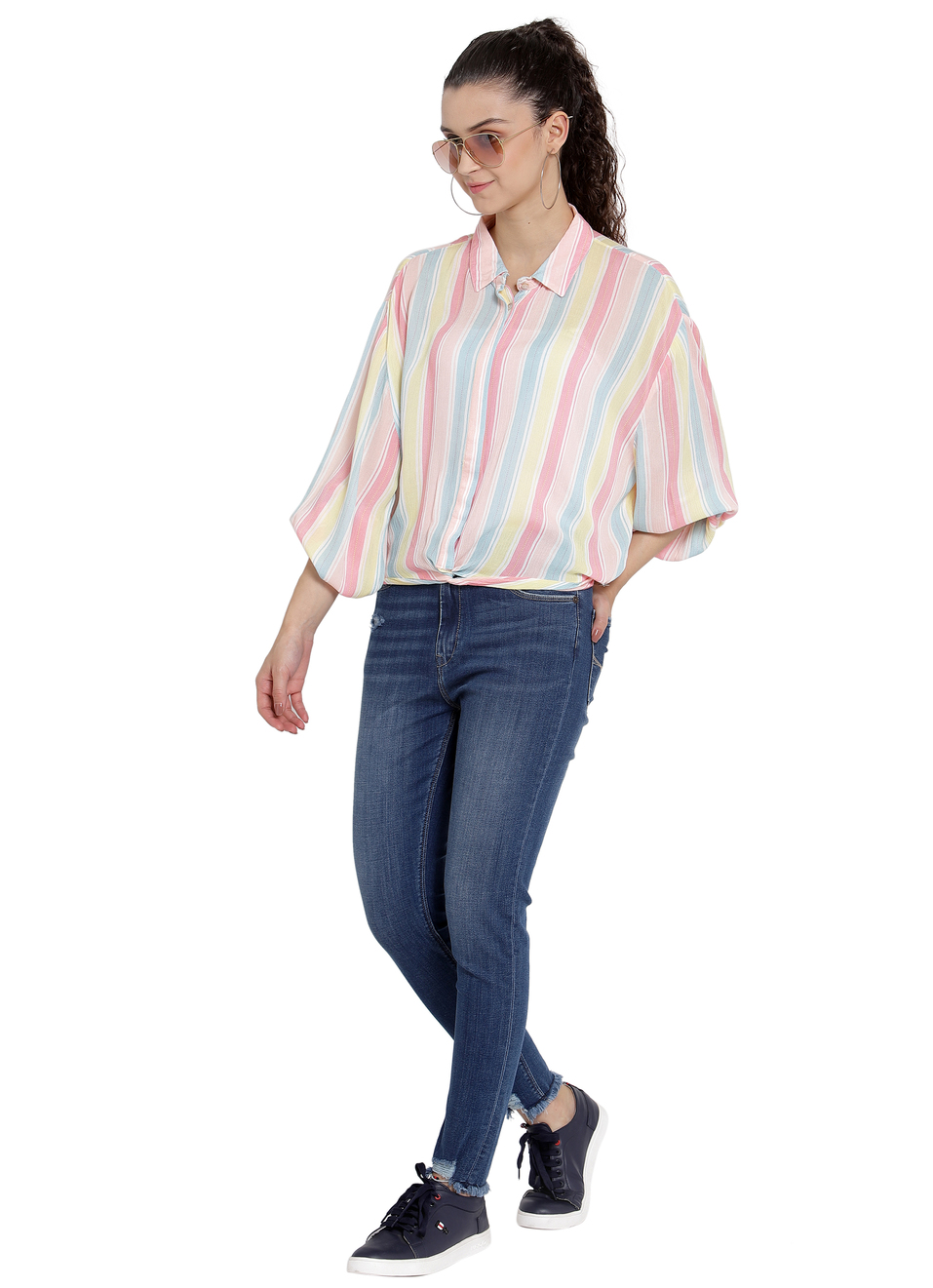 Dario Twisted Hem Multi Striped Shirt, , large image number 5