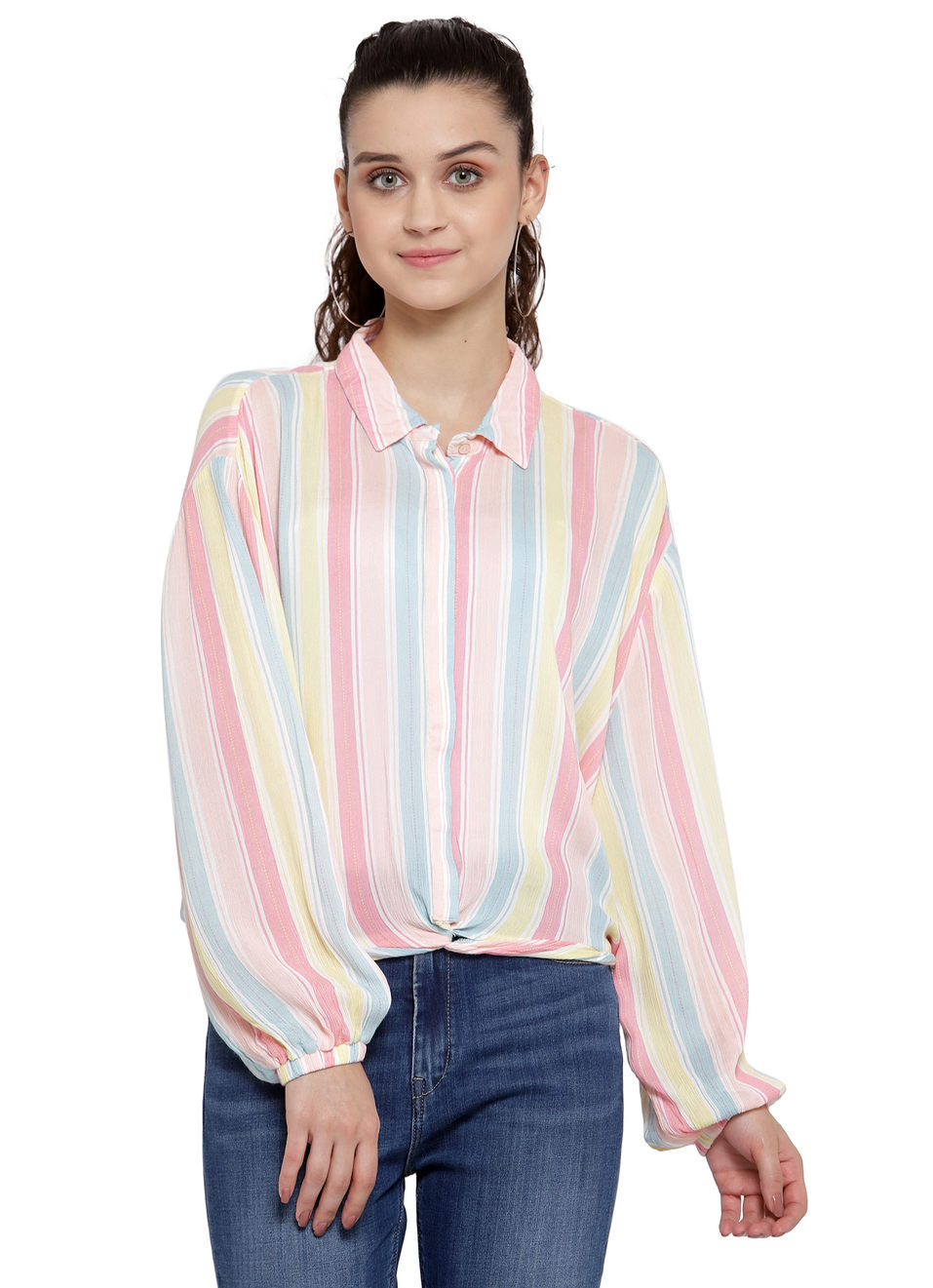 Dario Twisted Hem Multi Striped Shirt, , large image number 0