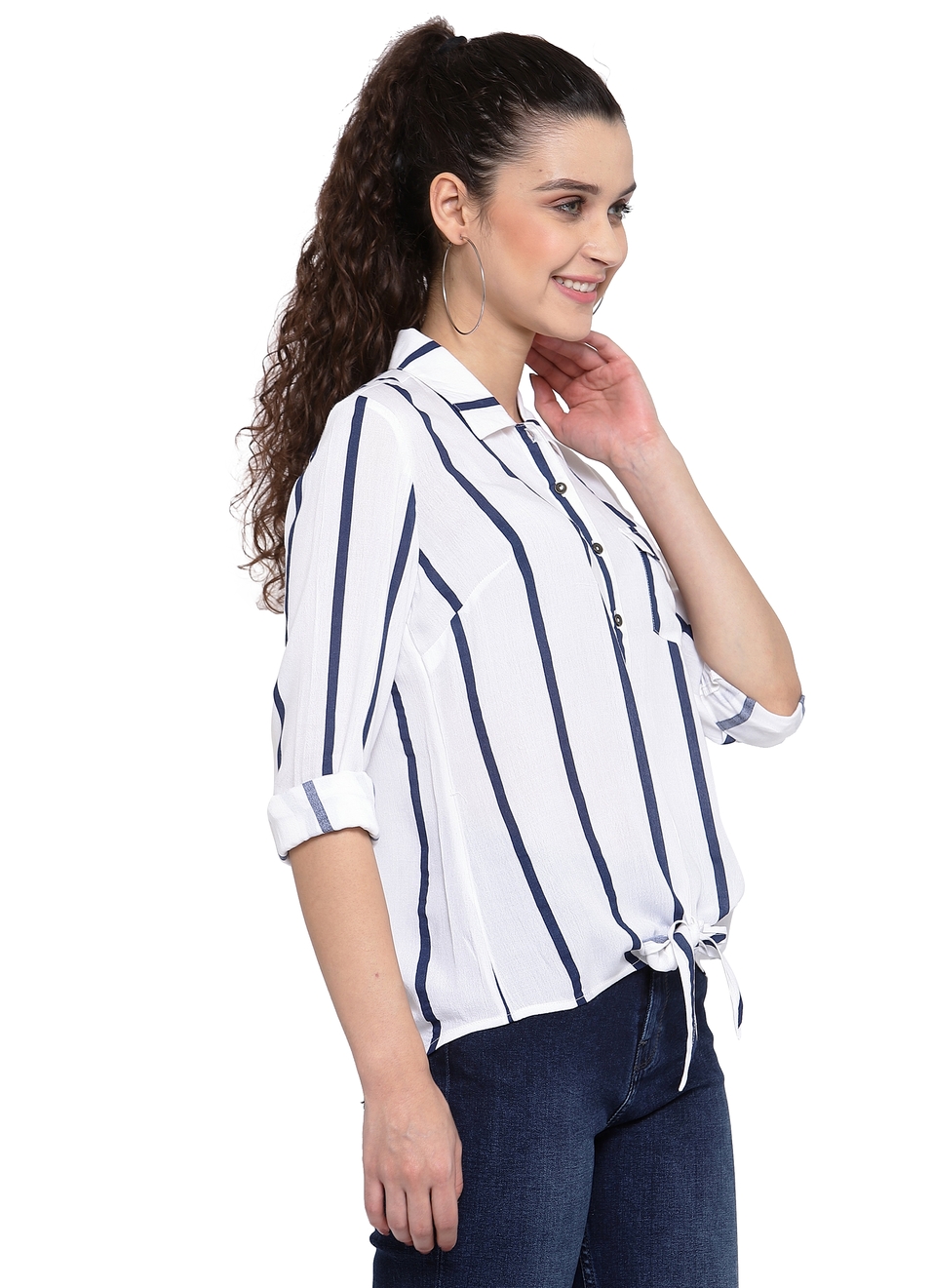 Finn Striped Knot Hem Shirt, , large image number 2
