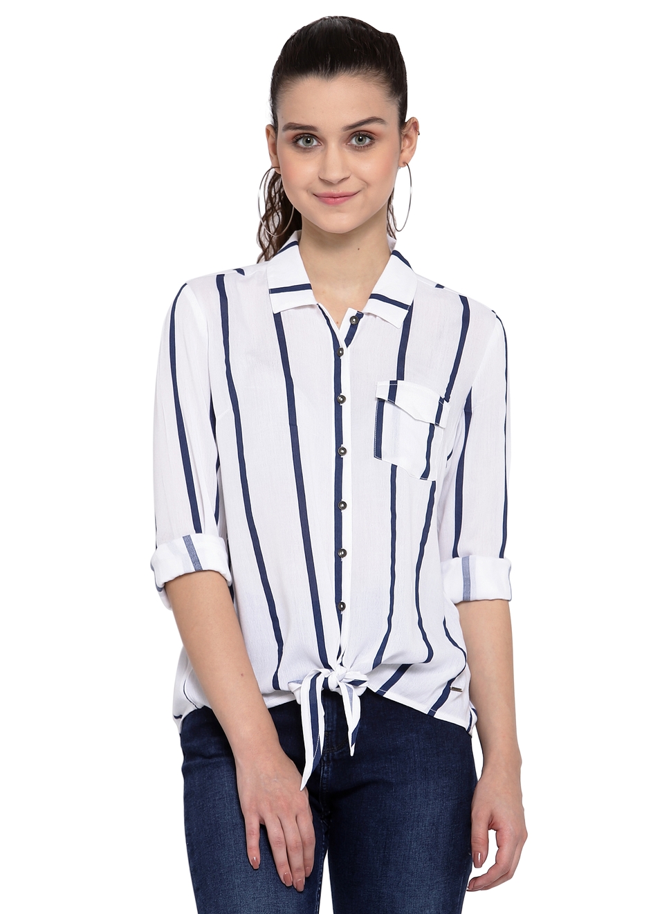 Finn Striped Knot Hem Shirt, , large image number 0