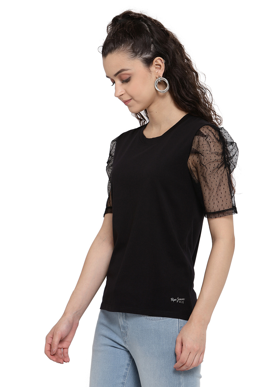 Grace Mesh Detailed T Shirt, , large image number 2