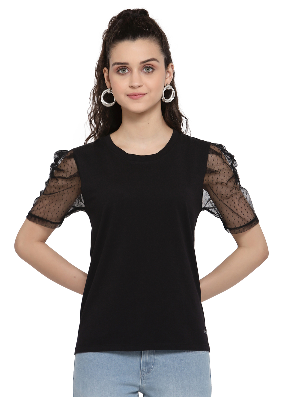 Grace Mesh Detailed T Shirt, , large image number 0