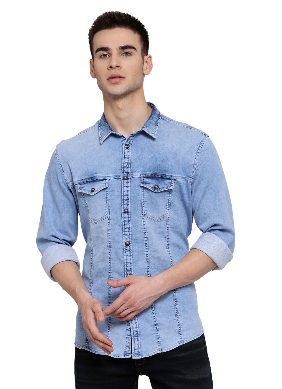Turbo Knit Denim Shirt, , large image number 0