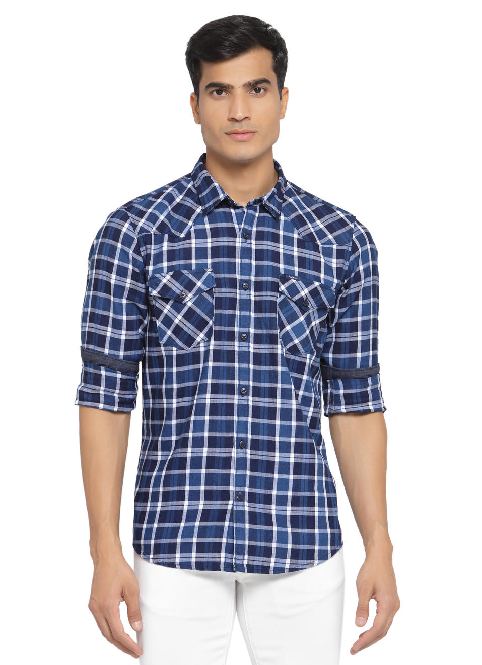 Woodley Indigo Twill Check Shirt, , large image number 0