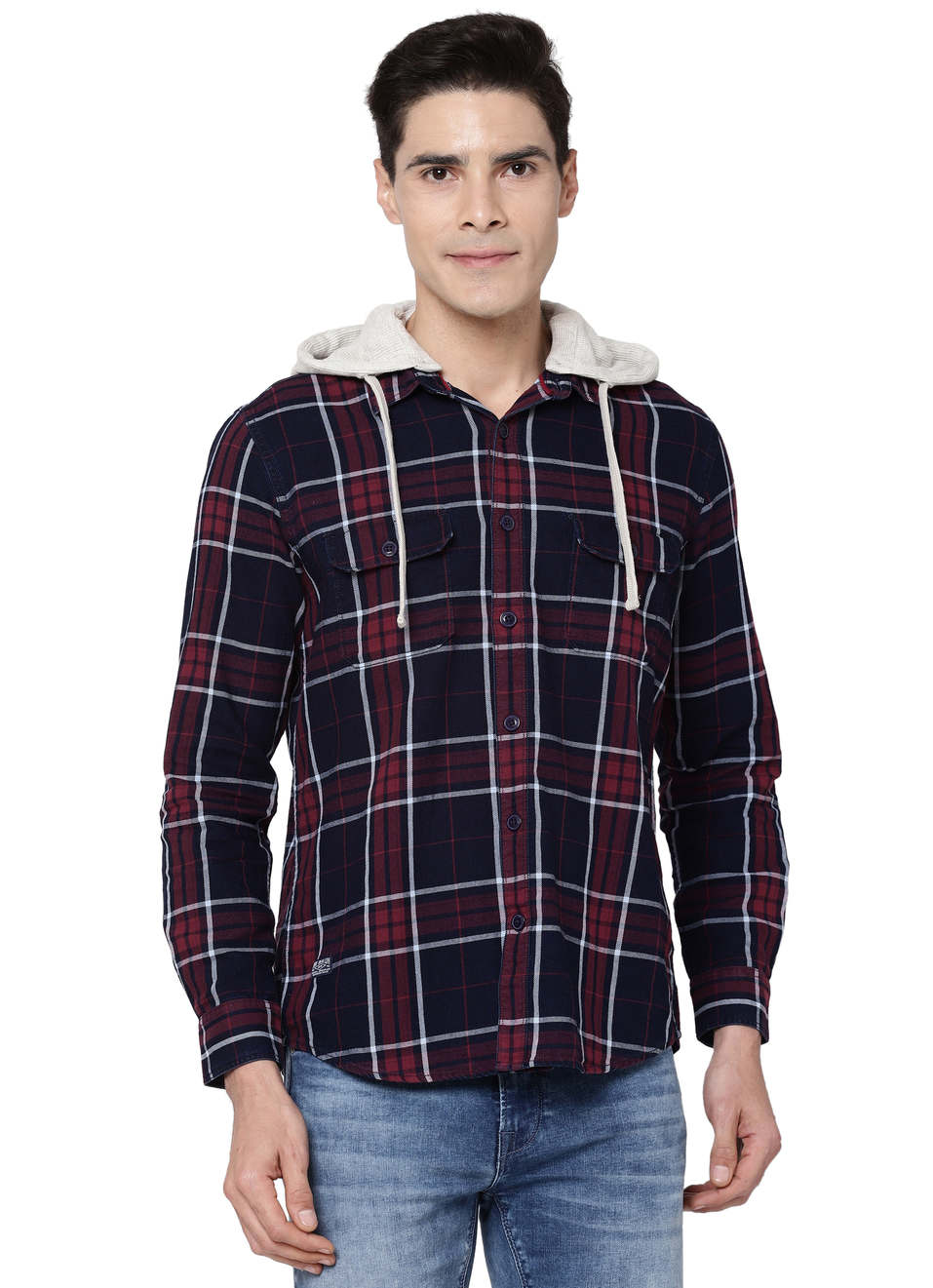 Shawn Indigo Hoodie Check Shirt | Pepe 