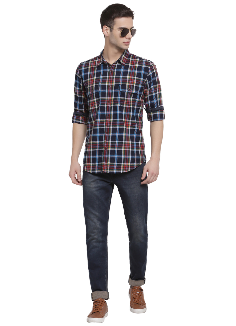 Paul Hoodie Indigo Check Shirt, , large image number 3