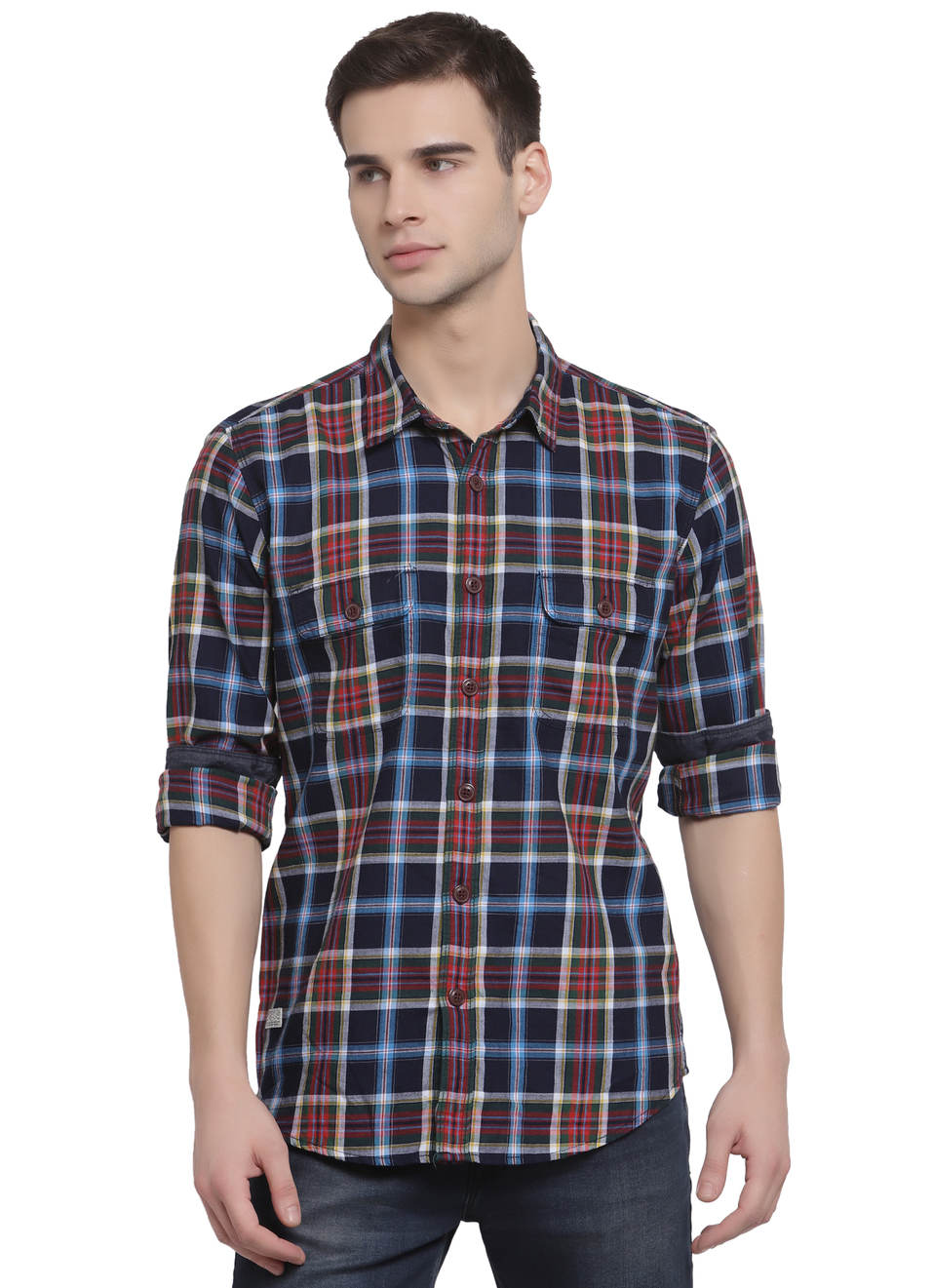 Paul Hoodie Indigo Check Shirt, , large image number 0