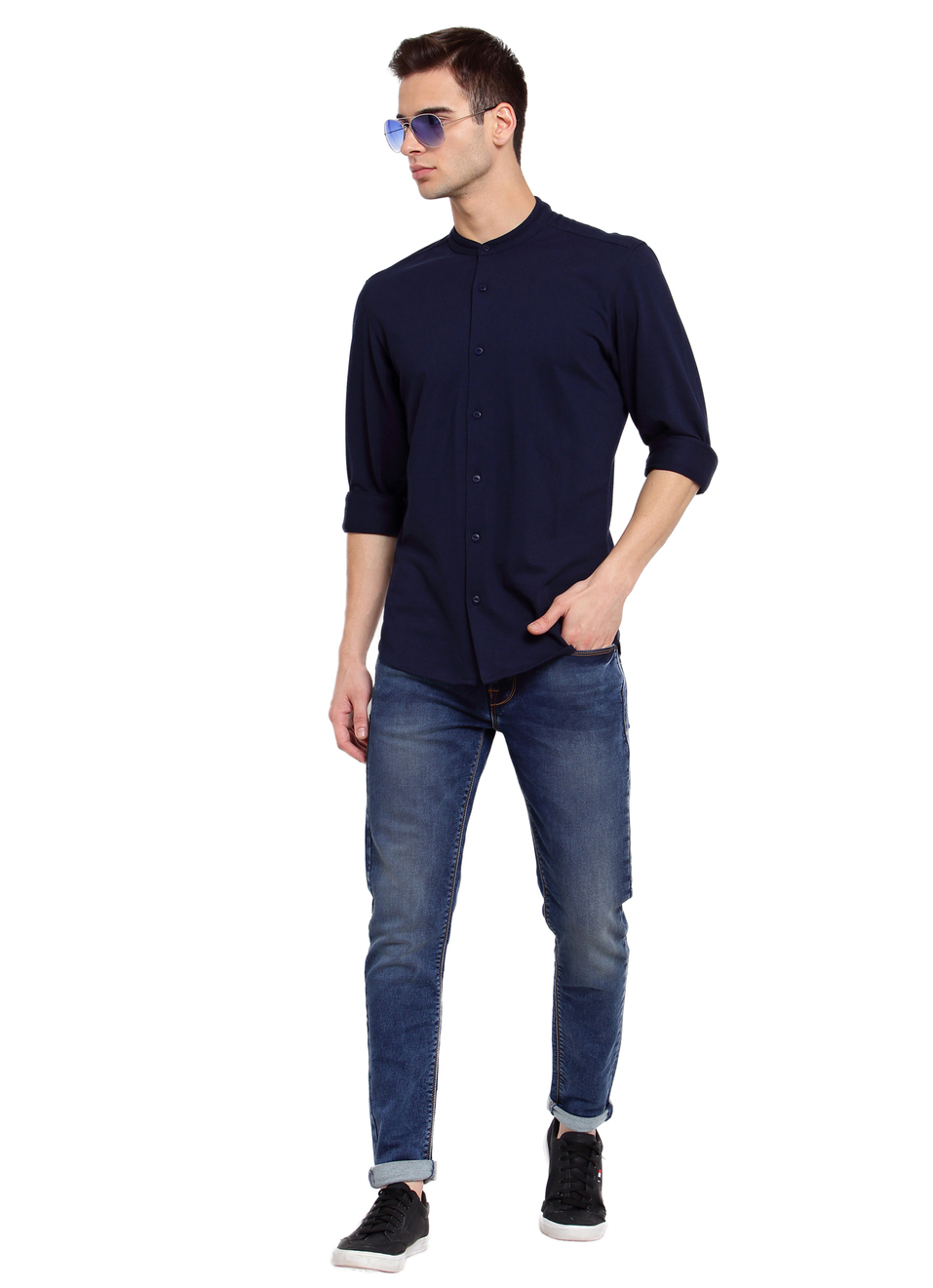 Ethan Solid Mandarin Collar Shirt, , large image number 3