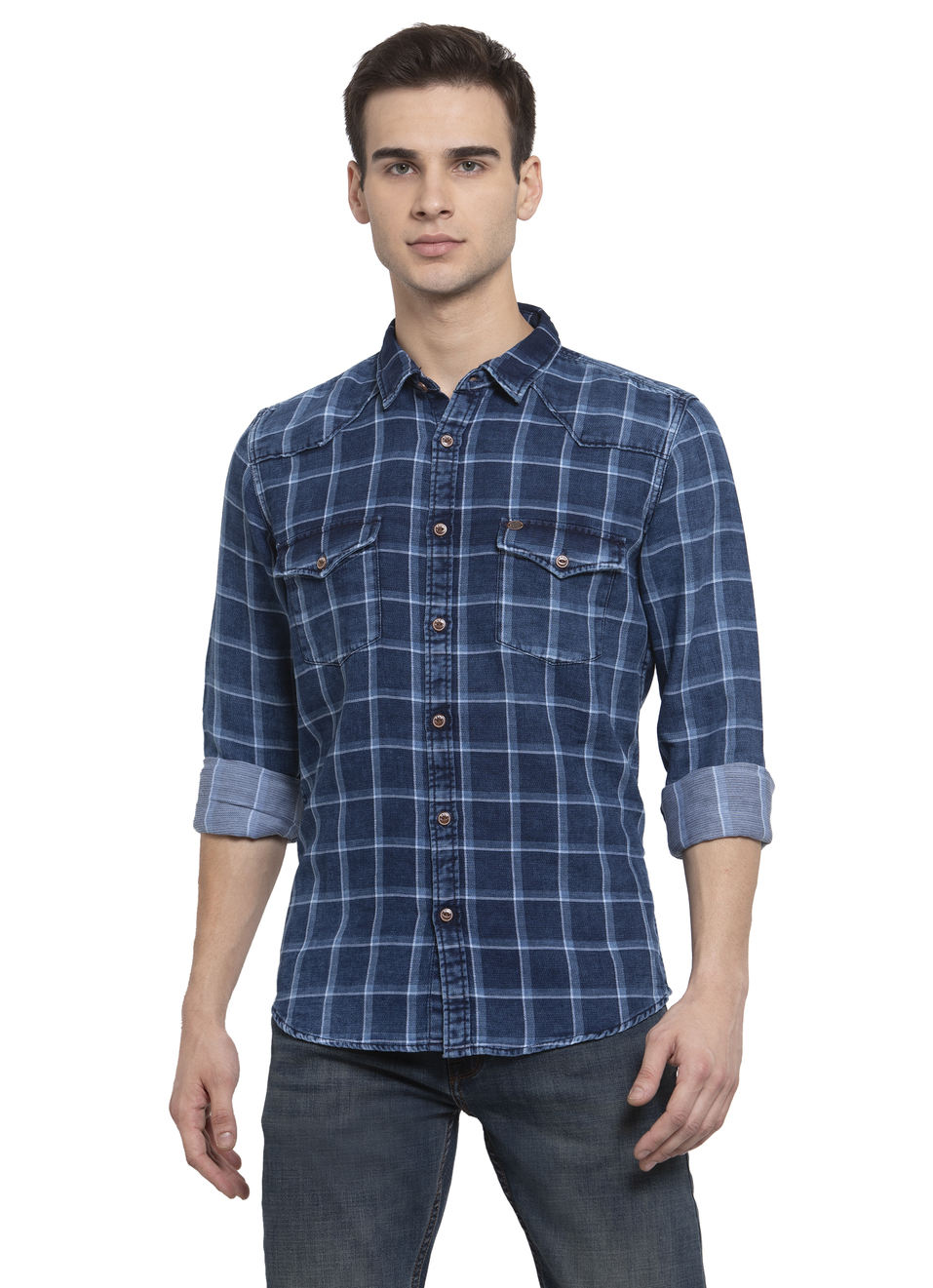 Avery Indigo Dobby Check Shirt, , large image number 0