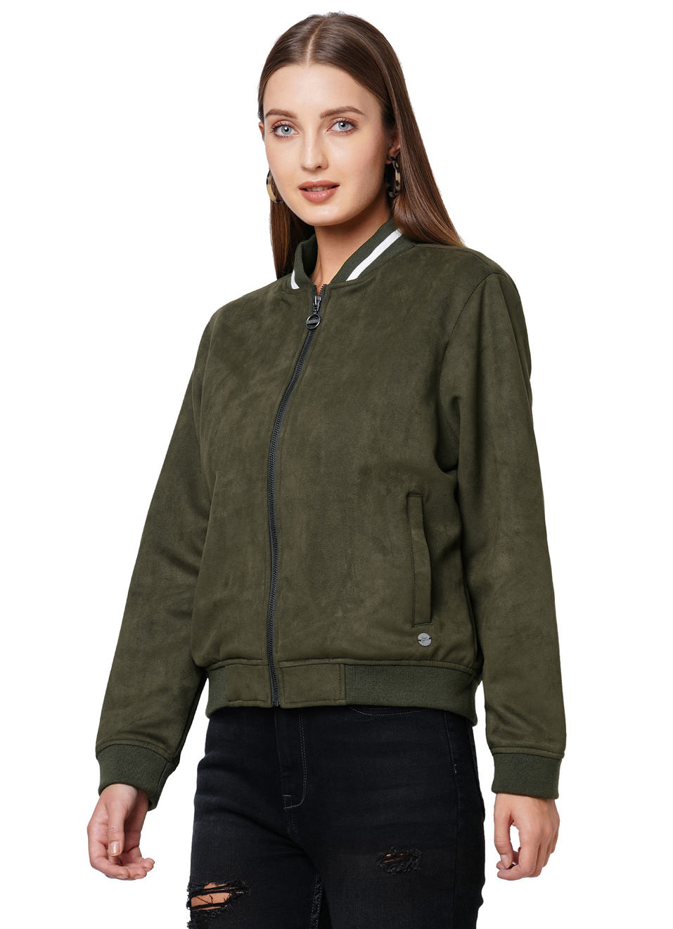 Amy Ls Suede Jacket With Front Open Zip , , large image number 2