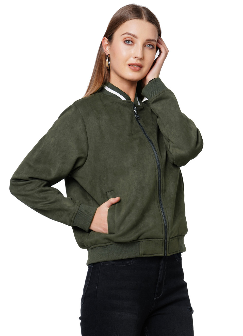 Amy Ls Suede Jacket With Front Open Zip , , large image number 6