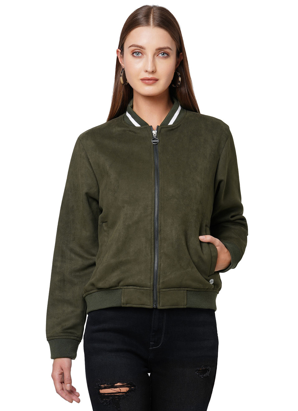 Amy Ls Suede Jacket With Front Open Zip , , large image number 0