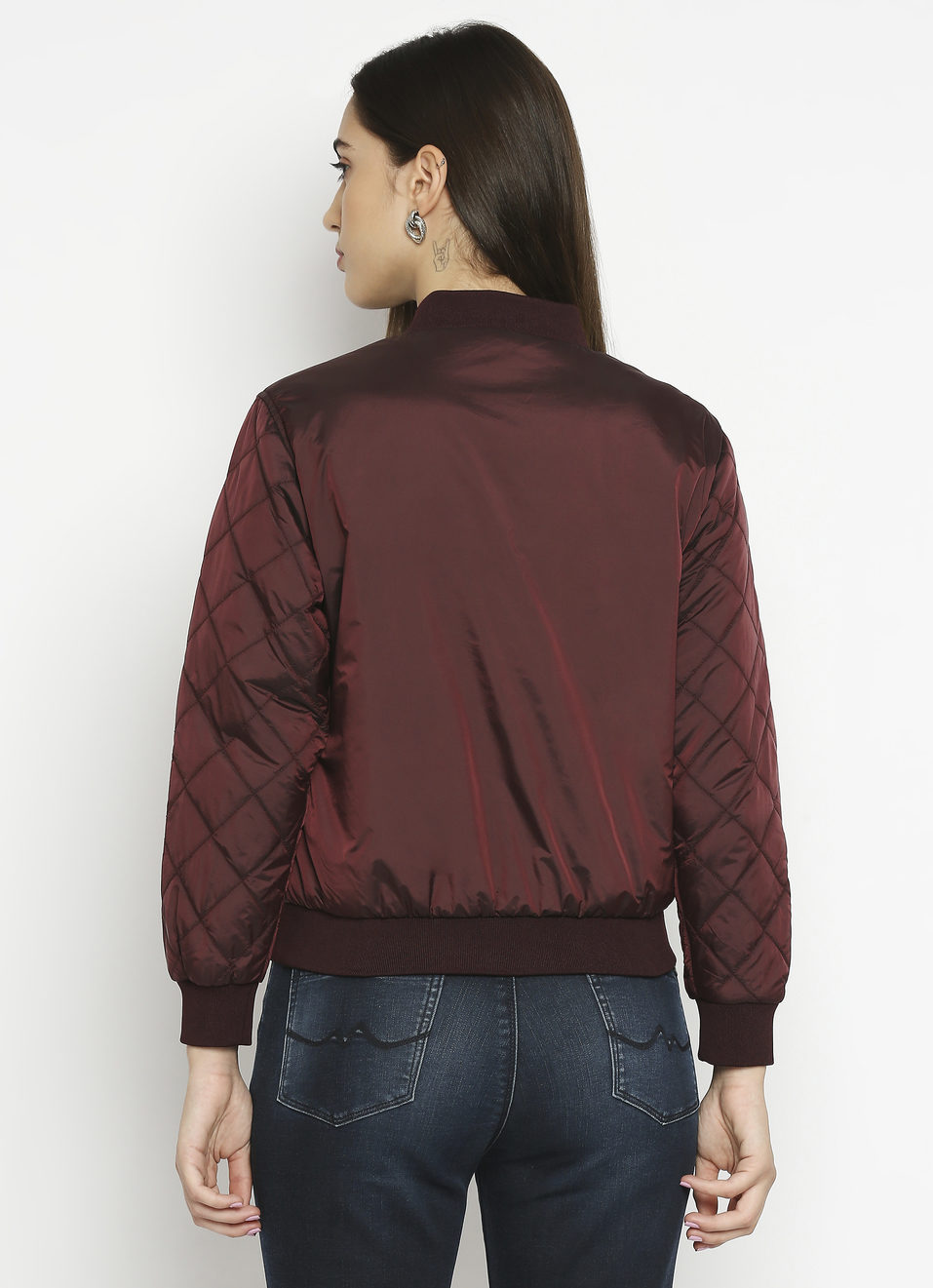 Kit Ls Quilted Bomber Jacket With Glitter Print On Chest, , large image number 1