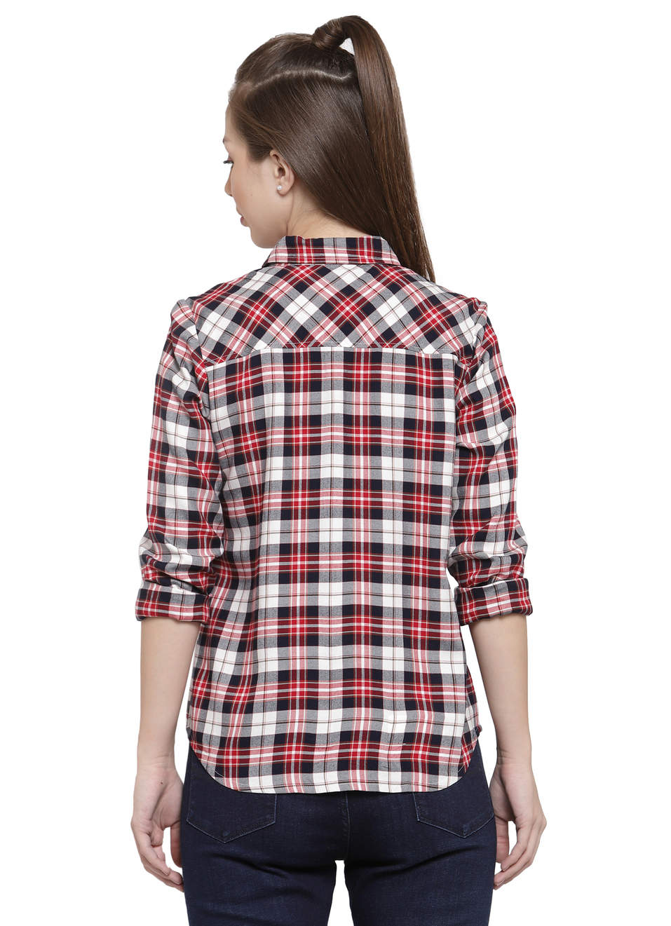 Grape Ls Checks Shirt With Glitter Print On Chest, , large image number 1