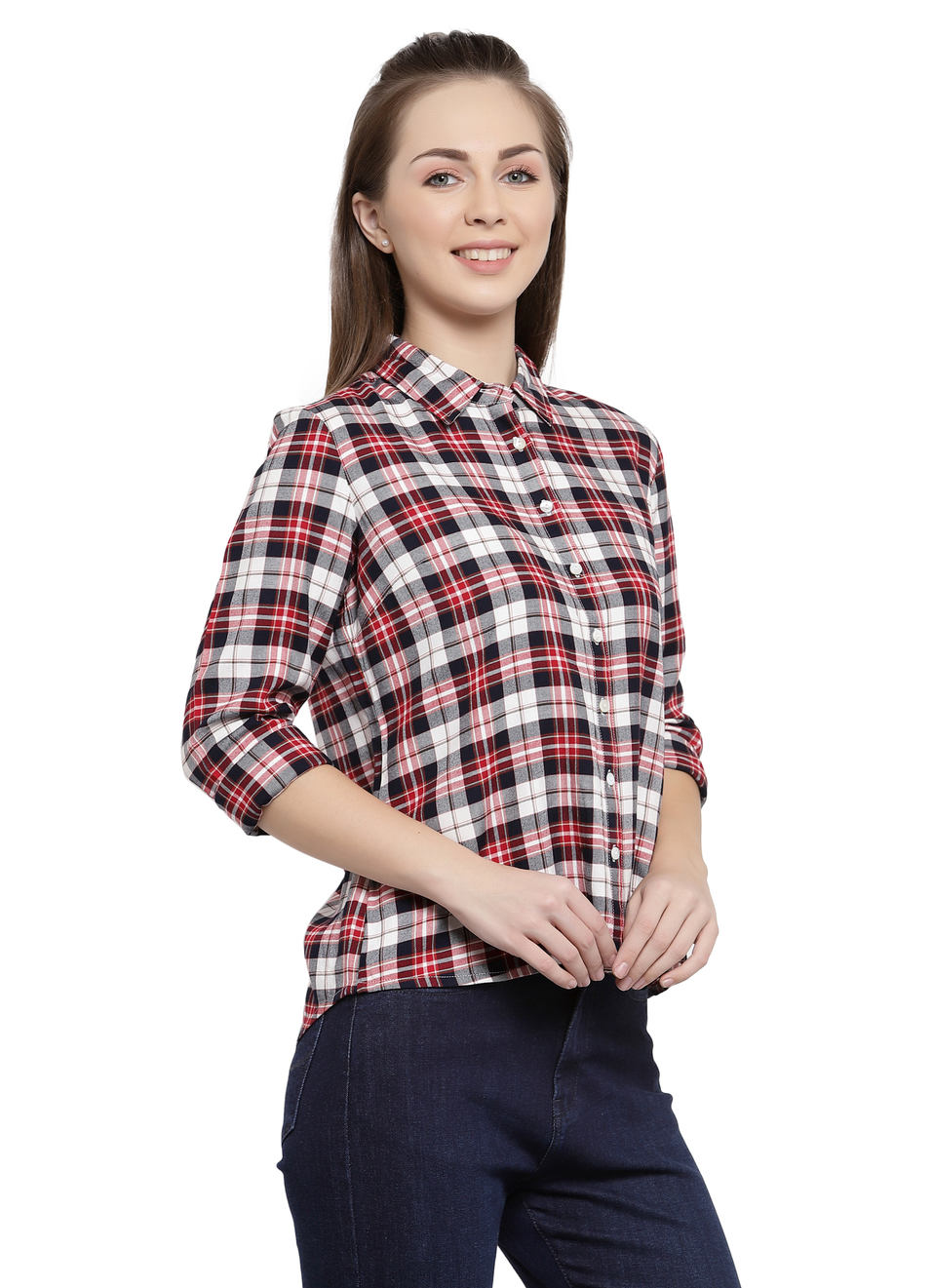 Grape Ls Checks Shirt With Glitter Print On Chest, , large image number 2