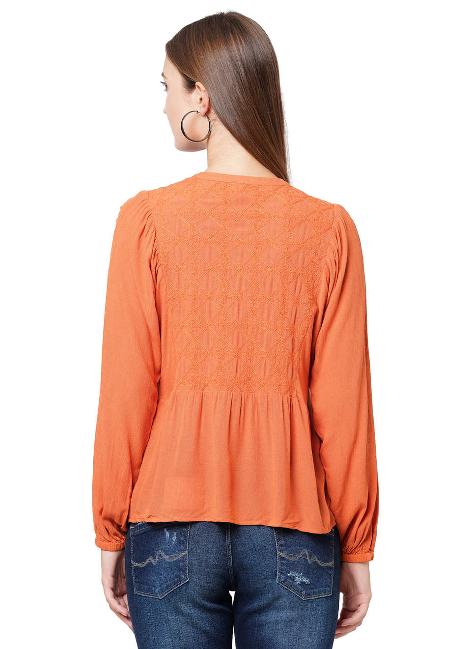 Iria Ls Peplum Style Solid Top With Embroidery Details  , , large image number 1