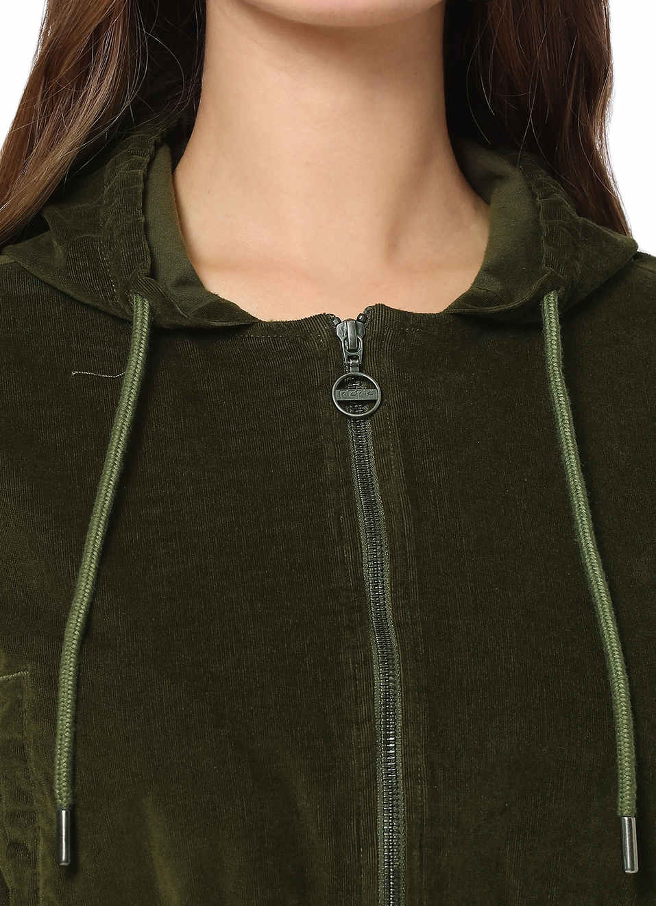 Yemma Ls Corduroy Hooded Crop Jacket With Front Open Zip Detail, , large image number 4