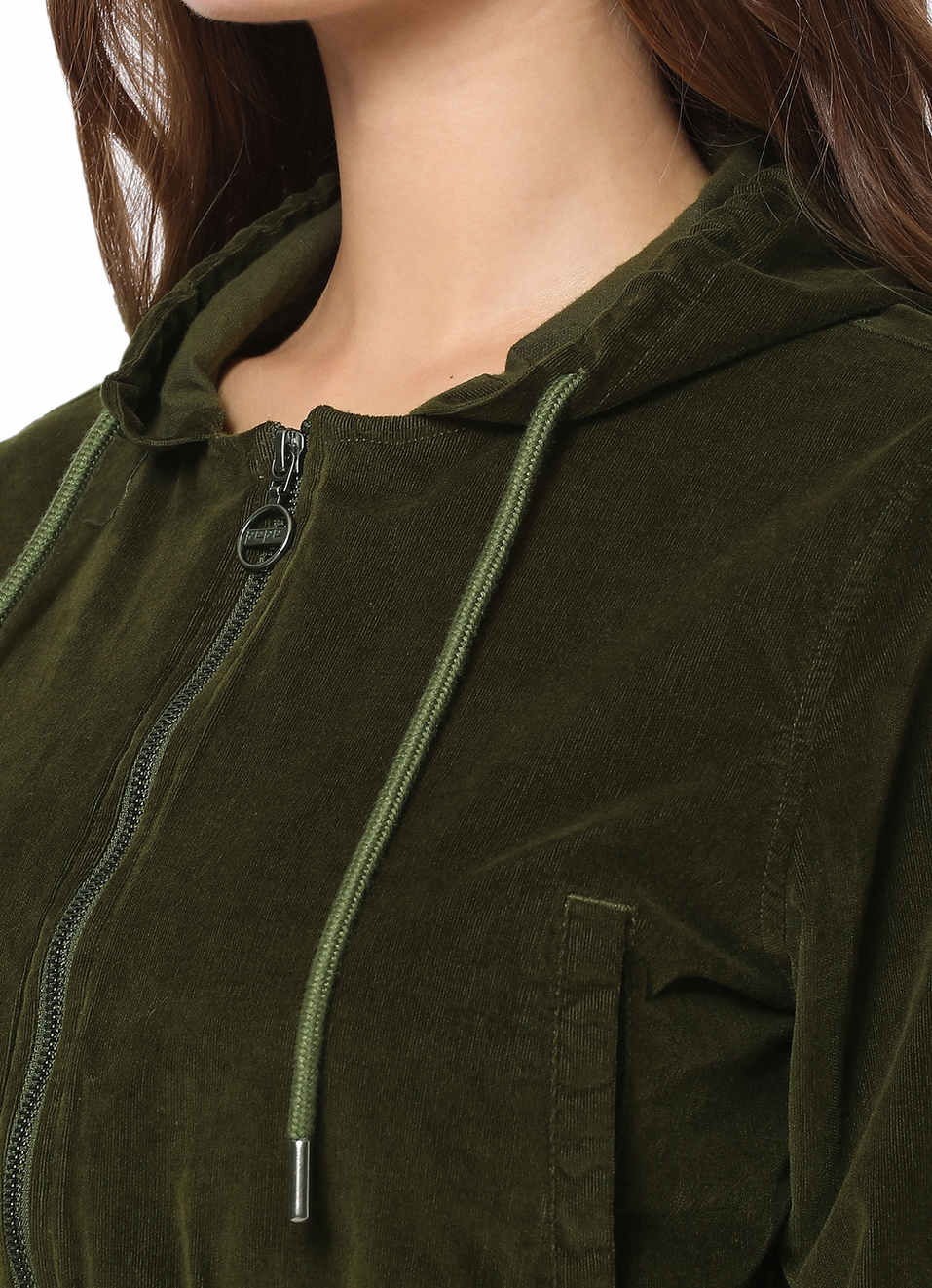 Yemma Ls Corduroy Hooded Crop Jacket With Front Open Zip Detail, , large image number 5