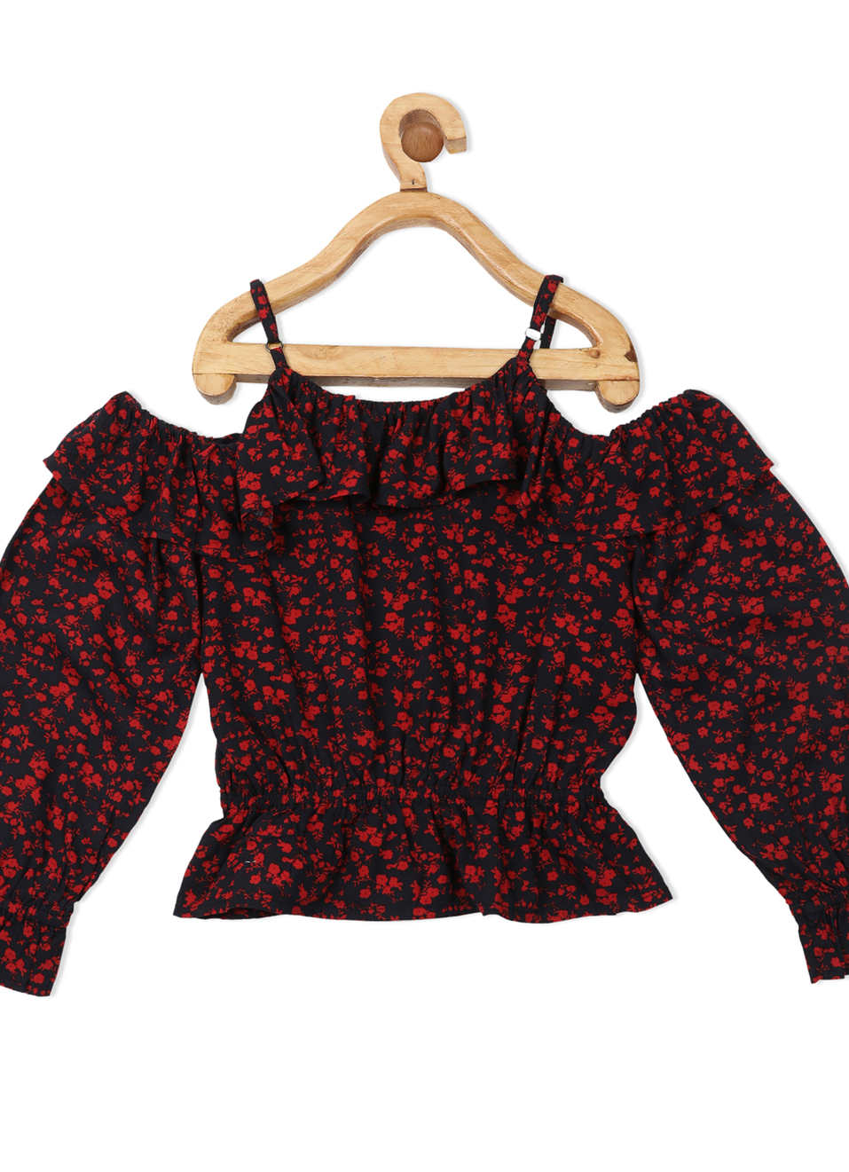 Robinia Ls Floral Printed Cold Shoulder Top, , large image number 1