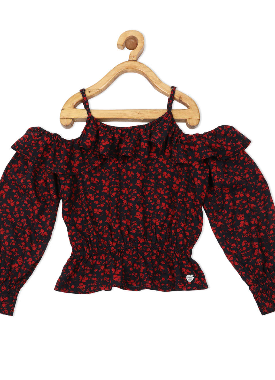 Robinia Ls Floral Printed Cold Shoulder Top, , large image number 0