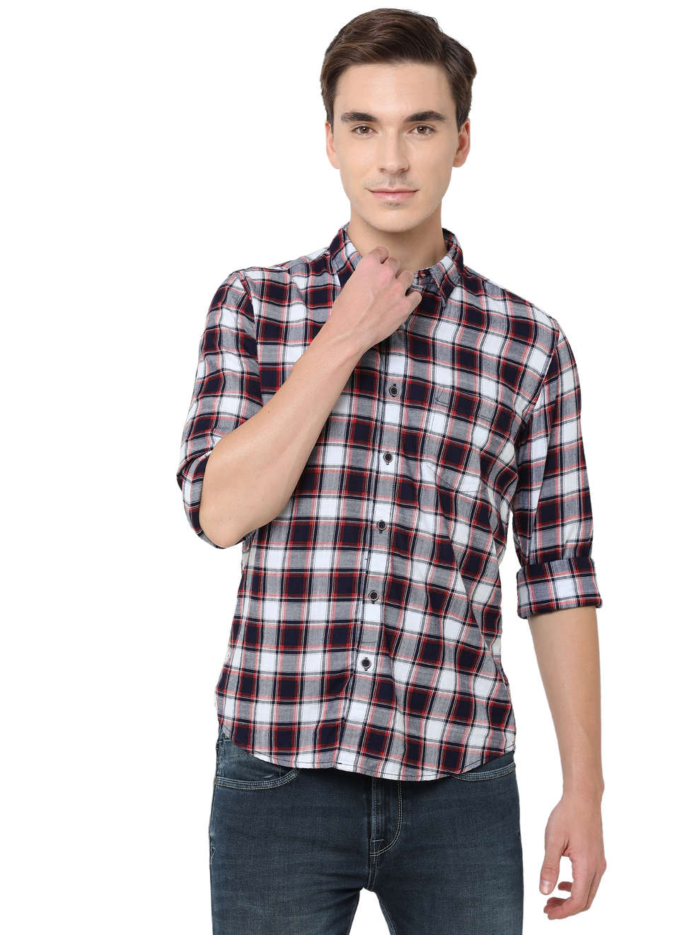 Martel Indigo Slub Checks Shirt, , large image number 0