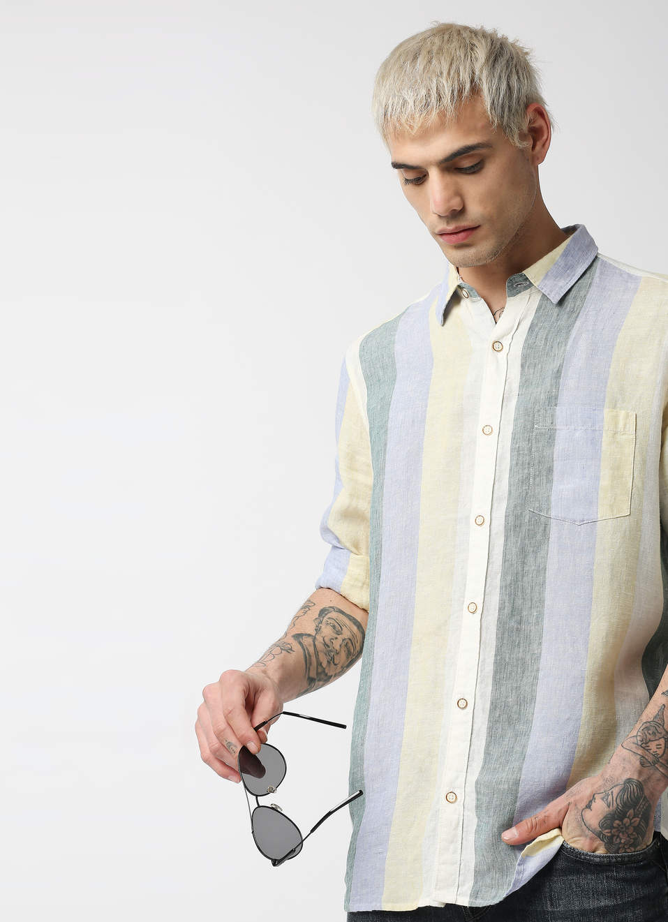 Marcus Pure Linen Stripe Shirt, , large image number 0