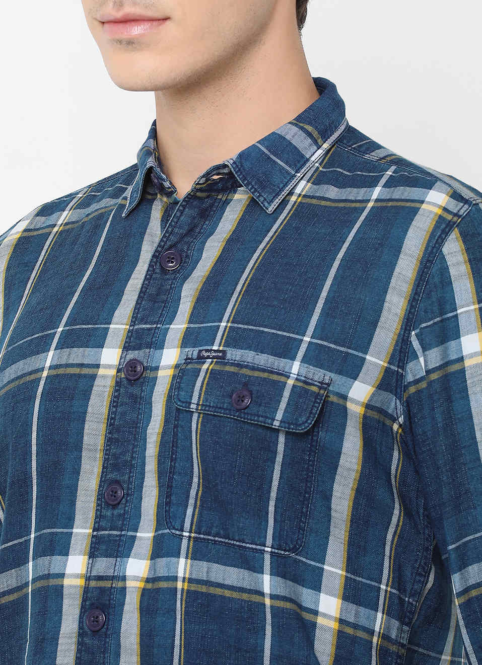 Leo Indigo Slub Checks Shirt, , large image number 3