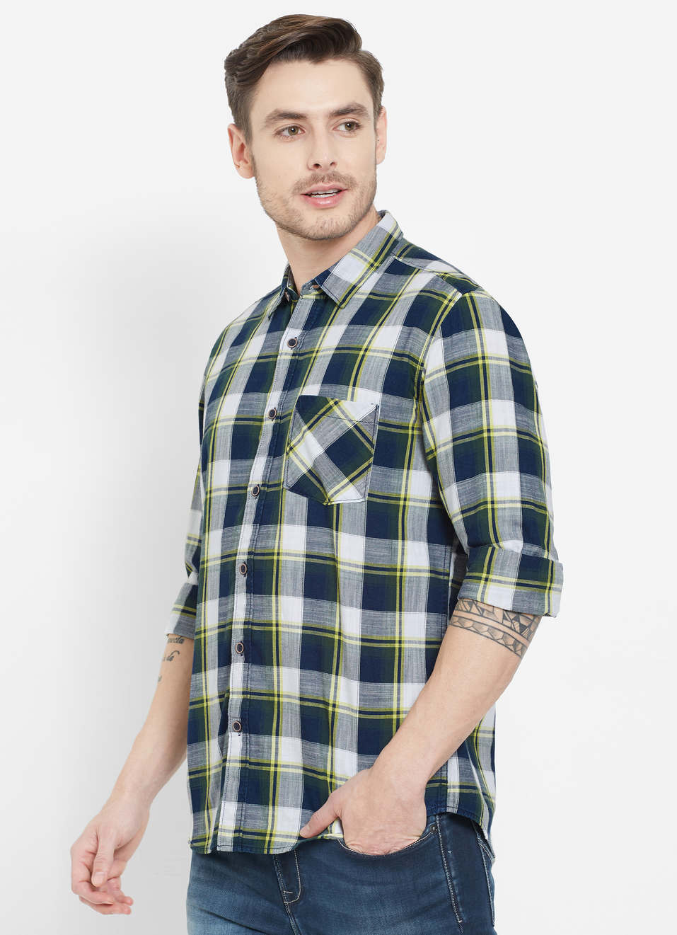 Kiedis Indigo Slub Checks Shirt, , large image number 2